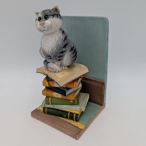 VTG Linda Jane Smith Comic Curious Cats The Bookkeeper SINGLE BOOKEND  Enesco